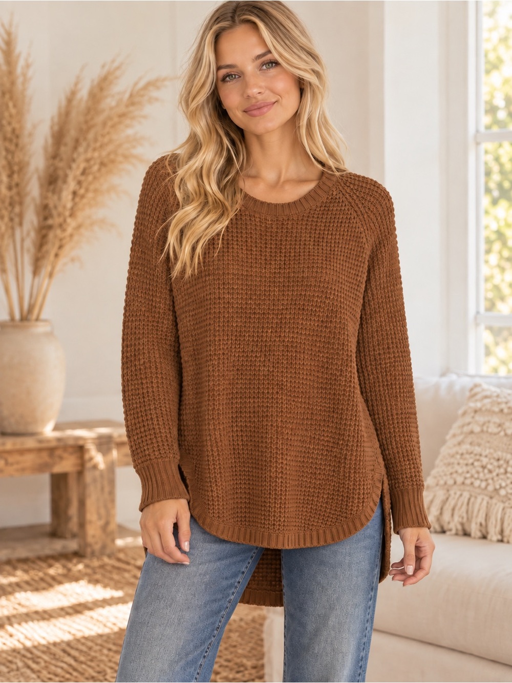 Arizona Jean Company Brown Knit Crewneck Sweater - Boho Minimalist